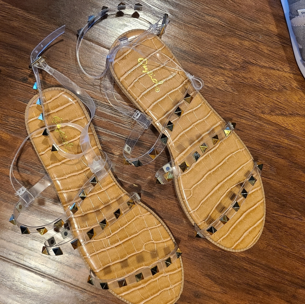 Studded clear sandal size 8